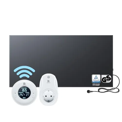 BR Bringer Infrarotheizung 1000 Watt - mit Thermostat und Fernbedienung - Infrarot Elektroheizung Energiesparend - TÜV & GS - Deutsche Qualitätsmarke (schwarz)