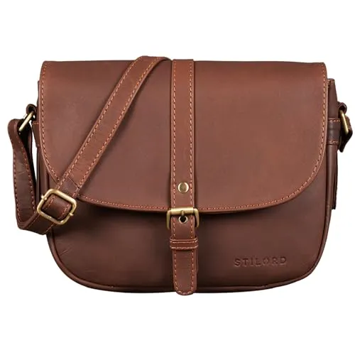 STILORD Leni Damen Umhängetasche Leder kleine Handtasche Frauen Vintage zum Ausgehen Partytasche klassisch Abendtasche Freizeittasche Echtleder Farbe:Havanna - braun