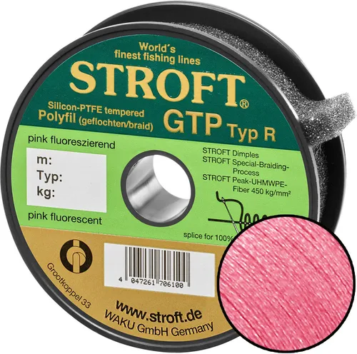 STROFT GTP Typ R Geflochtene Schnur 100m pink fluor - Angelschnur mit extrem feiner UHMWPE-Faser für hohe Tragkraft und optimierte Wurfleistungen dank spezieller Flechtverfahren und Dimpel-Oberfläche.