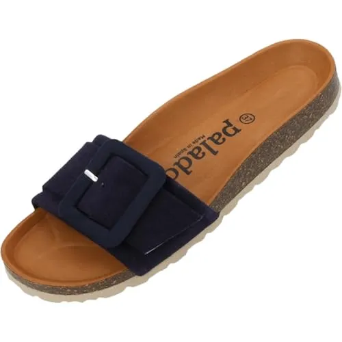 Palado Pantoletten Damen Nubra - bequeme Sandalen Made in Spain - Hausschuhe mit dämpfendem Kork-Fußbett - modische Sommerschuhe Navy UK6 - EU39