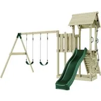 PolarPlay Spielturm Uppsala - Spieltürme mit Doppelschaukel, ideal für stundenlangen Spielspaß. Robuste Konstruktion aus unbehandeltem Holz mit 10 Jahren Garantie.