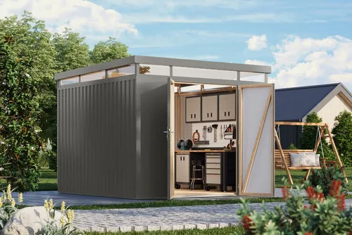 Karibu Gerätehaus Titanium 3,5 – Robust und elegant - Entdecken Sie das Karibu Gerätehaus Titanium 3,5, ideal für den Garten. Mit hochwertiger Polyesterbeschichtung und stabiler Konstruktion bietet es optimalen Witterungsschutz und einfache Montage. Perfekt für langlebige Nutzung!
