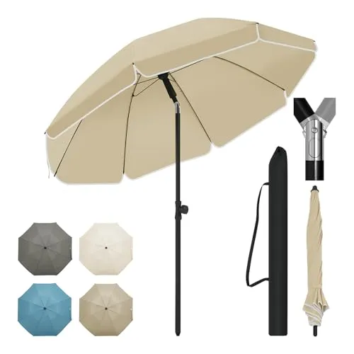 WOLTU Sonnenschirm Balkon φ 155 cm, Strandschirm UV-beständig Wasserdicht, Höhenverstellbar, 45° knickbar, Sonnenschutz Balkon Terrasse Strand Garten, Rund, Taupe