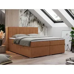 Boxspringbett 140x200 mit Matratze und Topper - LOPE - Orange - Hochwertiges Boxspringbett 140x200 mit Doppelbettkästen und 7-Zonen-Taschenfederkernmatratze für optimalen Schlafkomfort. Ideal für höchste Ansprüche an Qualität und Design.