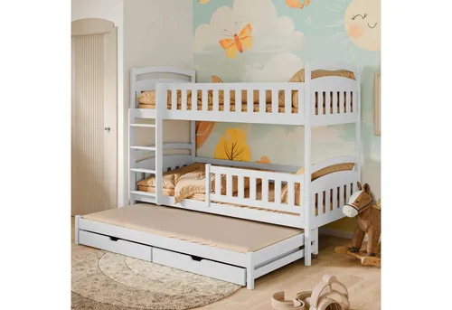 Kids Collective Hochbett 90x200 cm mit Ausziehbett - Vielseitiges Etagenbett mit Ausziehfunktion, zwei Schubladen und Rausfallschutz für sicheren Schlaf. Umbau in drei Einzelbetten möglich – ideal für kleine Räume!
