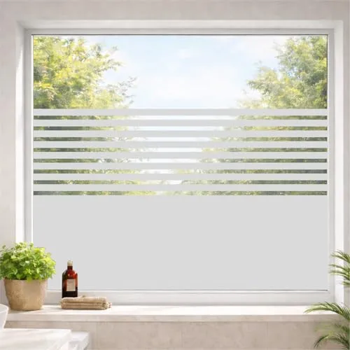 INDIGOS UG Fensterfolie Stripes - Sonnenschutz & Sichtschutzfolie - Satinierte Fensterfolie für optimalen Sichtschutz und Lichtdurchlässigkeit. Ideal für Fenster, Türen und mehr. Selbstklebend und einfach zu montieren – schützt vor neugierigen Blicken und sorgt für ein modernes Ambiente.