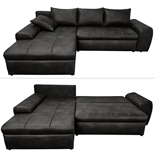 luma-home Ecksofa 18016 mit Bettfunktion, 266x186 cm, Ottomane links - Ecksofa mit Schlaffunktion und Bettkasten, bietet hervorragenden Sitz- und Schlafkomfort durch Federkern und Wellenunterfederung, ideal für Gäste und kleinen Raum.