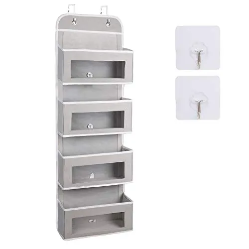Organizer zum Aufhängen an Tür Aufbewahrungstasche aus Stoff mit 4 Fächern für Spielzeug, Magazin, Hut, Grau