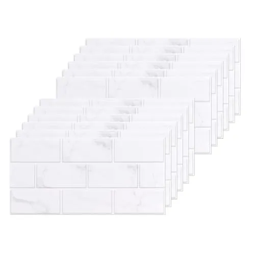 Stück Küchenfliesen Selbstklebend, Klebefolie Fliesenoptik, Fliesensticker, Fliesenaufkleber für Küchen, Bäder, Wandkunst und Innenarchitektur(Weiß) 12