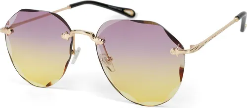 styleBREAKER Damen Piloten Sonnenbrille Rahmenlos mit getönten Gläsern im Diamant Schliff, Geprägte Bügel, Vieleckige Gläser 09020106