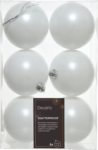 Weihnachtskugeln Kunststoff 8cm 6 Stück - Winterweiß