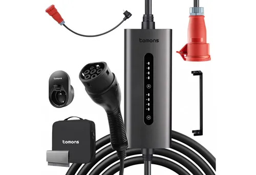 Tomons 11kW Wallbox Typ 2 Ladekabel - KFZ-Ladekabel mit 11 kW Leistung für schnelles Laden, inklusive mobiler Tragetasche und flexibler Stromanpassung von 6-16A für individuelle Nutzung.