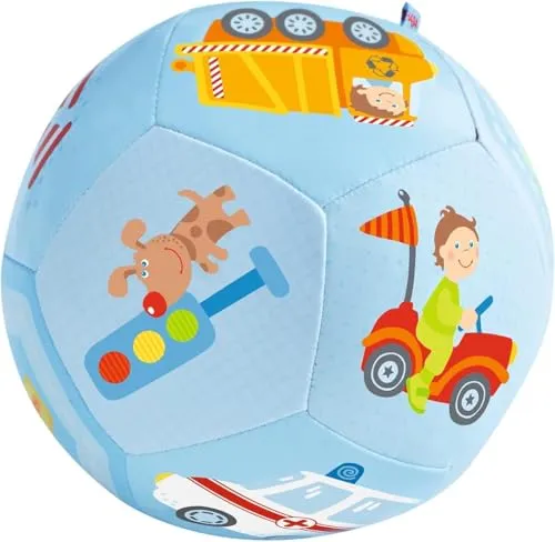 HABA Babyball Fahrzeug-Welt – Weicher 14cm Greifball für Babys ab 6 Monaten – Fördert Motorik & Sinneswahrnehmung – Mit Fahrzeug-Designs – 1302482001