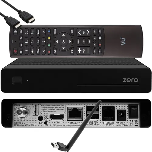 VU+ Zero Full HD Sat Receiver mit 150 Mbits Wifi Stick - TV-Receiver mit schnellem Full-HD Tuner und WLAN-Stick für flexibles Streaming. Ideal für vielfältigen Fernsehgenuss mit anpassbarer Benutzeroberfläche und schneller Programmwechsel-Funktion.