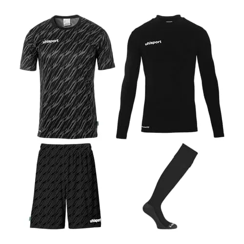 uhlsport Fußball Unisex Torwart Set - Progressive Trikotset - Komplettes Torwart-Set aus Shirt, Baselayer, Hose und Stutzen, hergestellt aus 100% recyceltem Polyester. Ideal für Fußballtraining und Spiele für Kinder und Erwachsene.