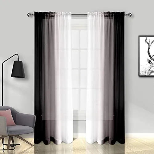 Melodieux Gardinen mit Kräuselband Ombre Transparent Vorhänge für Wohnzimmer 2er Set, 225x140cm