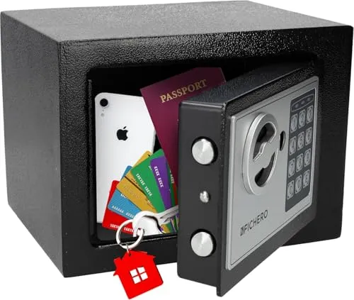 Silvergear® Tresor für Zuhause | Elektronischer Safe Tresor mit Zahlenschloss | Möbeltresor für Bargeld, Schmuck, Ausweise, Dokumente | Geldtresor aus Stahl, 2 Schlüsseln & Code | 17x23x17cm | Schwarz
