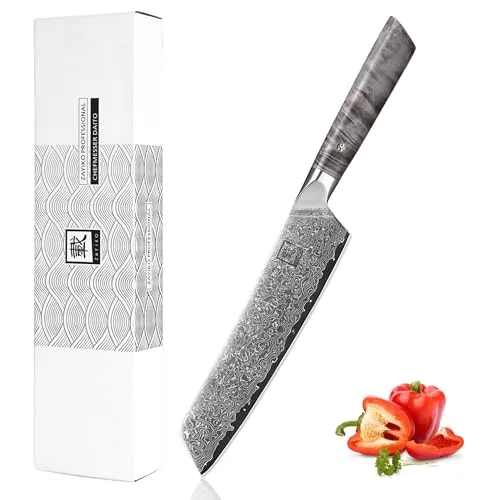 zayiko Professional Series Damastmesser 20 cm - Kochmesser aus 67 Lagen Damaststahl mit ergonomischem Ahornholzgriff, ideal für präzises Schneiden und als perfektes Geschenk in edler Holzbox.