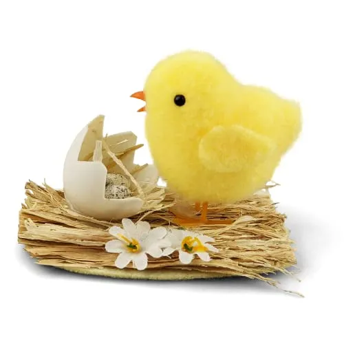 Netuno 1x Osterhuhn gelb auf Sockel Oster-Deko Osterhühner Deko Figur Huhn Osterhahn Küken Oster-Henne Ostergeschenk Frühlingsdeko Tischdeko für Ostern Osterdekoration Hausdeko