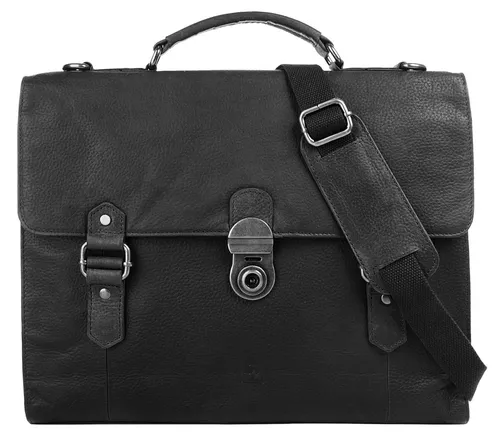 Aktentasche BODENSCHATZ Damen, schwarz aus echtem Leder - Elegante Aktentasche aus 100% Rindleder, ideal für Job und Alltag. Mit gut durchdachter Innenaufteilung und praktischem Trolleyhalterung für stressfreies Reisen.