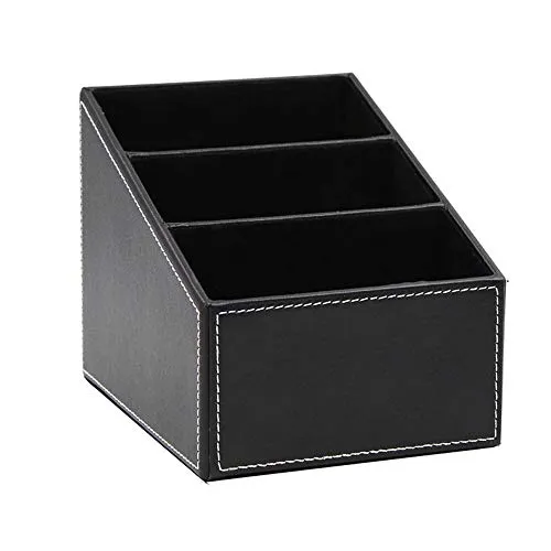 Lepidi 1 Stück PU Leder Schreibtisch Organizer, Ordentlicher Schreibtischorganisator, 3 Fächer Multifunktion Leder Fernbedienung Organizer für Stifte, Mobiltelefone, Fernbedienungen (Schwarz)