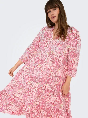 ONLY CARMAKOMA Tunikakleid CARMILANA 3/4 DRESS WVN NOOS - Blusenkleid mit Allover-Druck, trägerlos und figurschmeichelnd für vielseitige Outfits von Büro bis Feier.