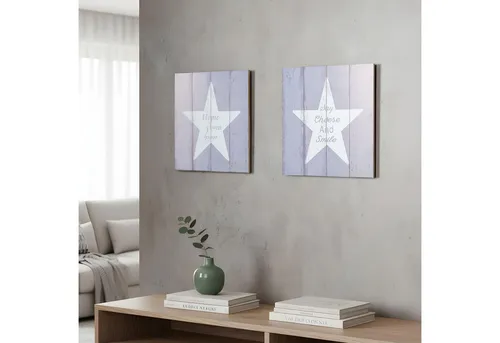 Levandeo® Holzbild, 2er Set Wandbilder 32x32cm Spruch Stern Home Sweet Home