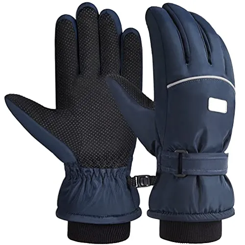 OOPOR Kinder-Winterhandschuhe, Schnee, Skifahren – Jungen und Mädchen, warm, wasserdicht, winddicht, für kaltes Wetter, Thermo-Fleece, rutschfeste Fäustlinge mit Griff für Skifahren, Snowboarden, Outd