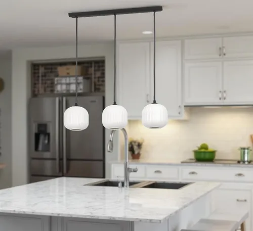 EGLO Hängeleuchte MANTUNALLE - Moderne Pendelleuchte aus schwarzem Metall und weißem Glas, 3-flammig, E27 Fassung, ideal für stilvolle Beleuchtung in Wohnräumen, Länge 120 cm.