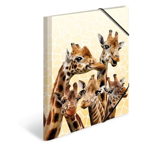 HERMA Sammelmappe A3 Giraffe, Kinder Eckspanner-Mappe aus Kunststoff mit Tier Motiv, Gummizug, Innenklappen und Innendruck für Jungen und Mädchen