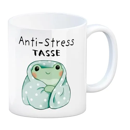 Frosch in blauer Decke mit Spruch Anti-Stress Tasse Kawaii Süß Plüsch Frosch Relax Entspannung Anti-Stress Kaffee