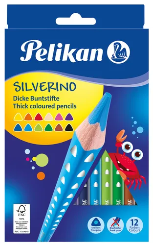 Pelikan Buntstifte Silverino dick, 700627, farbig sortiert, mit Silberprägung, 12 Stück