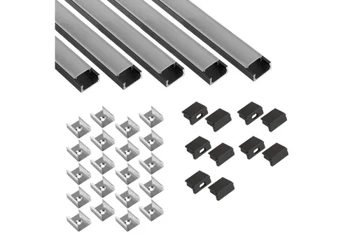 tktrading24 LED-Stripe-Profil 5x A15 LED Profil 2m - Schwarz inkl. Abdeckung, Halter & Endkappen