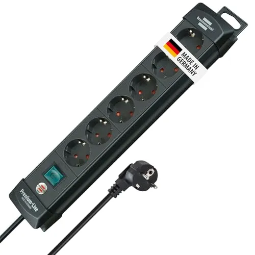 Brennenstuhl Premium-Line Steckdosenleiste 6-Fach - Steckdosen & Zubehör: 6-fach Steckdosenleiste mit 3m Kabel, beleuchtetem Schalter und innovativer Wandmontage für mehr Sicherheit und Komfort.