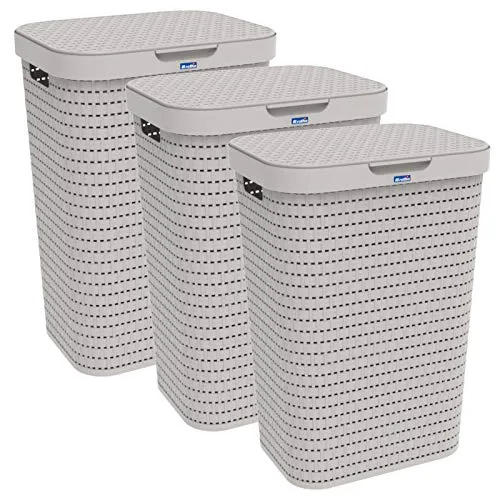Rotho Country 3er-Set Wäschesammler 55l mit Deckel in beige von Rotho