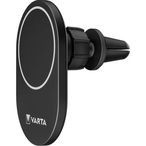 VARTA Mag Pro Wireless Car Charger - 15 W kabelloses Schnellladegerät mit starker Magnet-Halterung, MagSafe-kompatibel und modernem Design für sicheres Laden im Auto