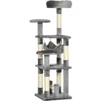 PawHut Katzenbaum mit Hängematte - Aktivitätskratzbaum mit stabiler Holzkonstruktion, kuscheligem Plüsch und vielseitigen Plattformen für Spiel und Entspannung – der perfekte Rückzugsort für Ihre Katze.