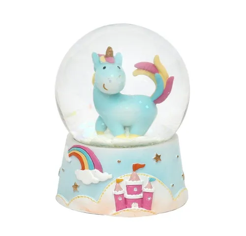 Dekohelden24 Schneekugel Schneekugel Einhorn in blau (1 St), Maße H/B/Ø Kugel ca. 9 x 6,5 cm/ Ø 6,5 cm.