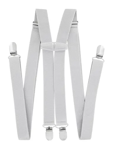 axy Hosenträger für Herren breit 2,5 cm in H-Form mit 4 Hosenträger Clips extra stark längenverstellbar (Lichtgrau)