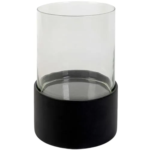 VIVANNO Windlicht Kerzenhalter Schwarz Fiberglas 21x31 cm Rund Mattschwarz für Innenbereich