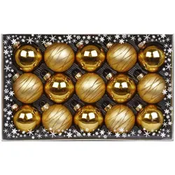 Weihnachtskugeln Streifen Mix Glas 6cm, 15er Set, Farbe:Gold glanz / matt - Gold