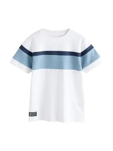 NEXT Jungen Standard Kurzarmshirt mit Farbblock-Design 100% Baumwolle White/Blue Textured 104
