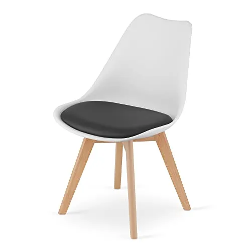 Home Collective Esszimmerstuhl in Weiß Schwarz - Eleganter Küchenstuhl mit stabilen Kunststoffbeinen und pflegeleichtem Leder-Imitat. Ergonomisches Design für hohen Sitzkomfort und maximale Tragkraft bis 100 kg.