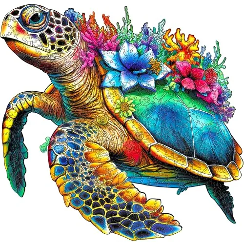 ESC WELT Holzpuzzle Schildkröte 500 Teile - Anspruchsvolles Denkspiel für Kinder & Erwachsene - Umweltfreundliches & Unterhaltsames Lernspielzeug - Herausforderndes Spiel - Denkspiel aus Holz