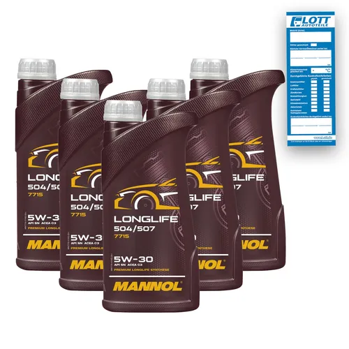 5x 1L Mannol Longlife Öl 5W30 Motoröl API SN VW 504.00 507.00 BMW LL-04