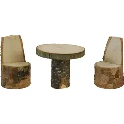 Krippenzubehör Tisch mit Stühlen 3-teilig Holz natur Höhe 5 cm - Beige/Braun