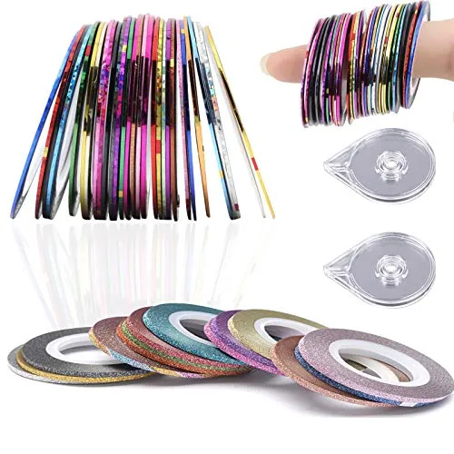 Rollen Nail Art Stripes Tape YUTOU Nail Striping Sticker DIY Selbstklebend Glitze Line mit 2 Stück Nagelbandspender für Nagel Kunst Dekoration Aufkleber DIY 46