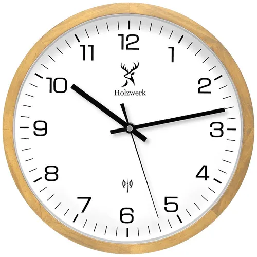 Holzwerk Funkwanduhr Designer Loft - Lautlos & Stilvoll - Wohnaccessoires: 30 cm große, lautlose Funkwanduhr aus Holz im modernen Loft-Design, ideal für ruhige Räume und stilvolle Akzente.