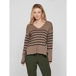 Vila V-Ausschnitt-Pullover VIOSTRIA V-NECK L/S REV TOP-NOOS - Modischer Pullover mit V-Ausschnitt und langen Ärmeln, aus pflegeleichtem Material, ideal für lässige Outfits.