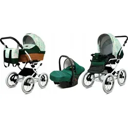 Babylux® Classic White 3in1 Kinderwagen Set – Green Daisy in grün von Babylux